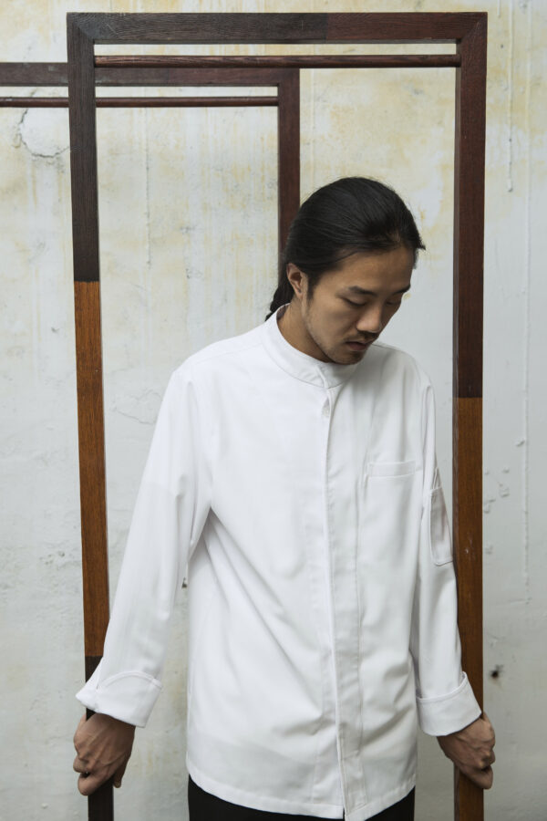 Juma |mandarin collar l shirt | white | sustainable fashion | green fashion | recycled rpet fashion | sustainable design