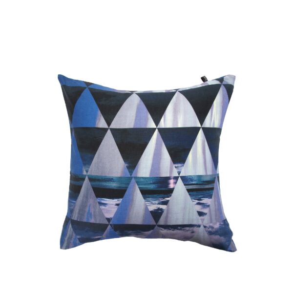 Juma | square | pillow | geomatric triangle | print | blue | sustainable fashion | green fashion | recycled rpet fashion | sustainable design