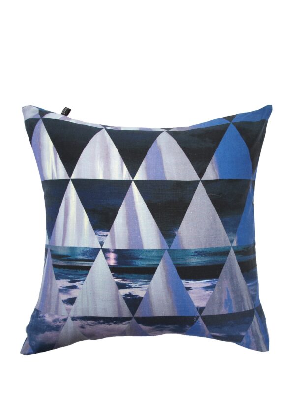 juma|Geometric|Triangles| print| pillow |blue| sustainable fashion | green fashion | recycled rpet fashion | sustainable design