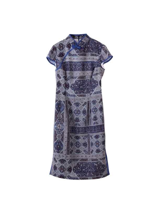 AGA KHAN MUSEUM X JUMA Shahnameh Qipao Dress- 12 Recycled Water Bottles - Blue - Image 2