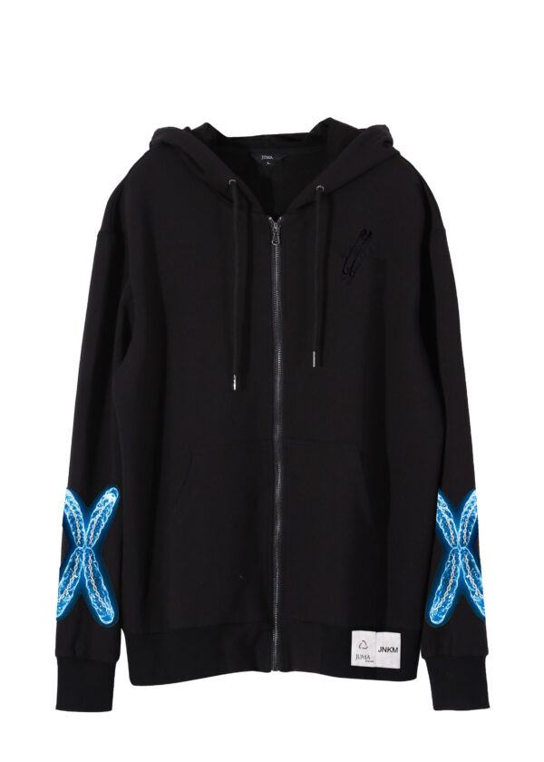 karmay | X quad | printed | hoodie | black | sustainable fashion | green fashion | recycled rpet fashion | sustainable design