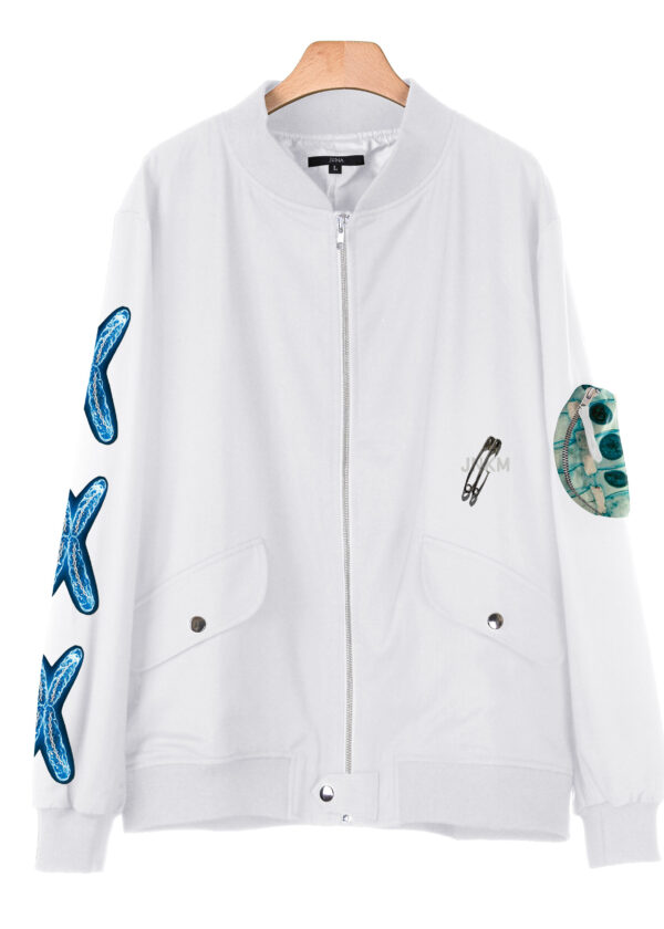 karmay | mangifying coexistence | printed | jacket | white | sustainable fashion | green fashion | recycled rpet fashion | sustainable design