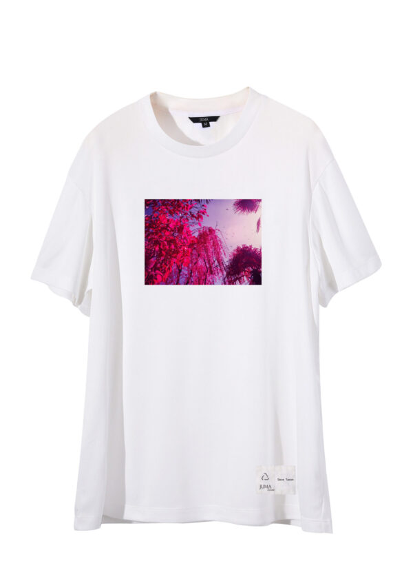 dave tacon | pink tree | print | t-shirt | white | sustainable fashion | green fashion | recycled rpet fashion | sustainable design
