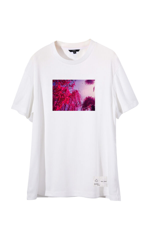 dave tacon | pink tree | print | t-shirt | white | sustainable fashion | green fashion | recycled rpet fashion | sustainable design