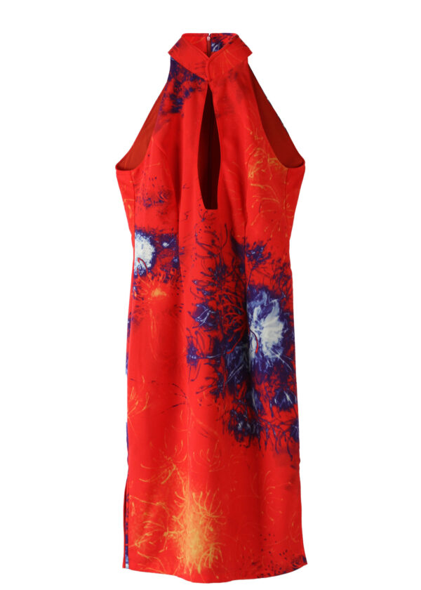 juma | Halter | Dress | dandelion | print | red | sustainable fashion | green fashion | recycled rpet fashion | sustainable design