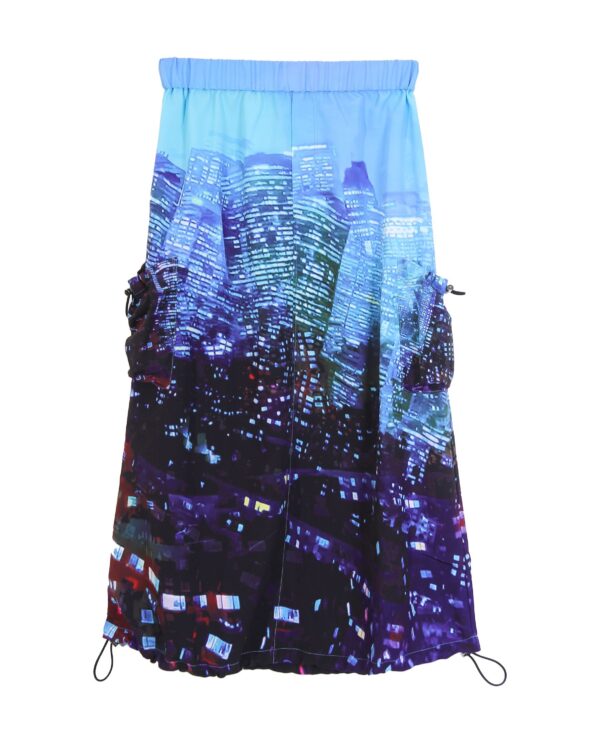 Acid4yuppies Foggy Night New York City Printed Cargo Skirt - 12 Recycled Water Bottles - Black - Image 2