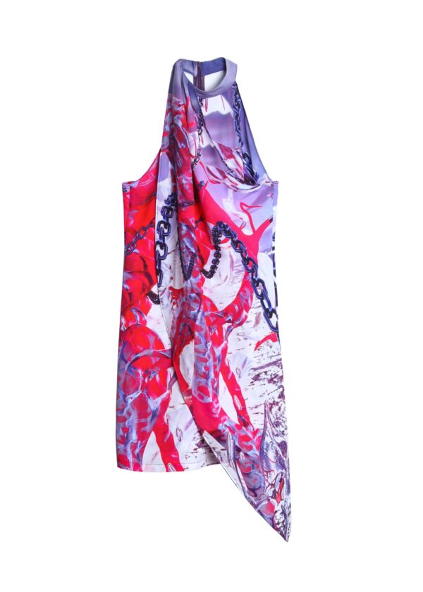 JUMA | SILK X DADA | PRINT 2 | HALTER | WRAP DRESS| GREY | sustainable fashion | green fashion | recycled rpet fashion | sustainable design