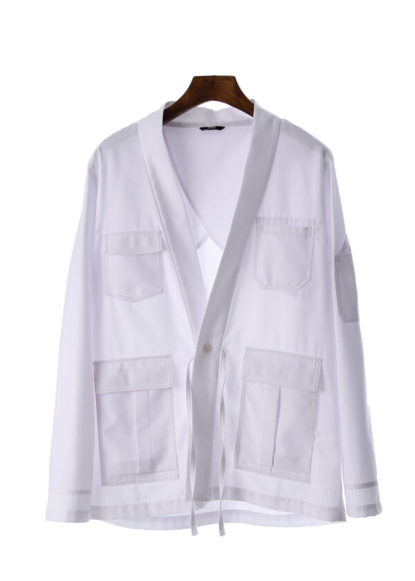 juma | wrap |-jacket | pockets | white | sustainable fashion | green fashion | recycled rpet fashion | sustainable design