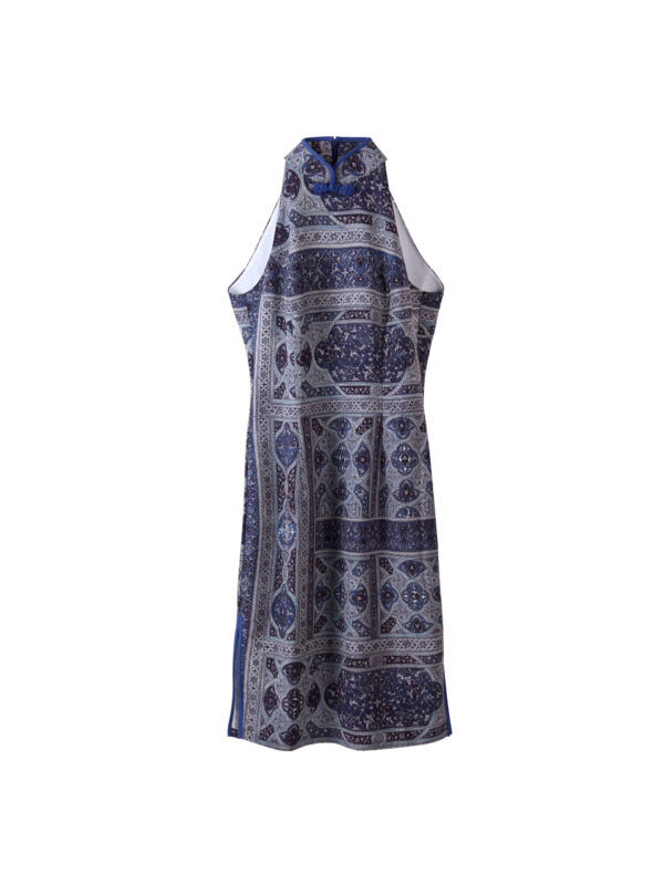 AGA KHAN MUSEUM X JUMA Shahnameh Halter Qipao Dress- 12 Recycled Water Bottles - Blue - Image 2