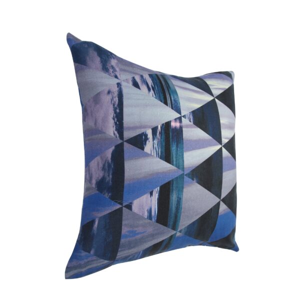 juma|Geometric|Triangles| print| pillow |blue| sustainable fashion | green fashion | recycled rpet fashion | sustainable design