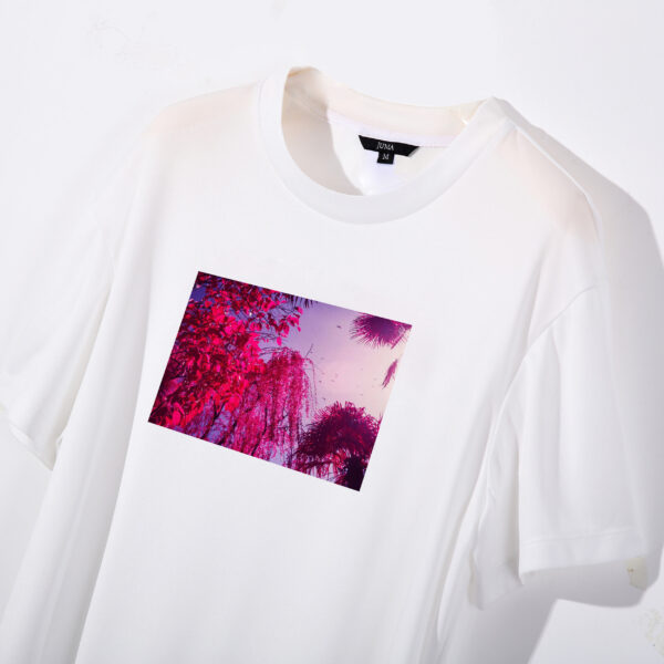 dave tacon | pink tree | print | t-shirt | white | sustainable fashion | green fashion | recycled rpet fashion | sustainable design