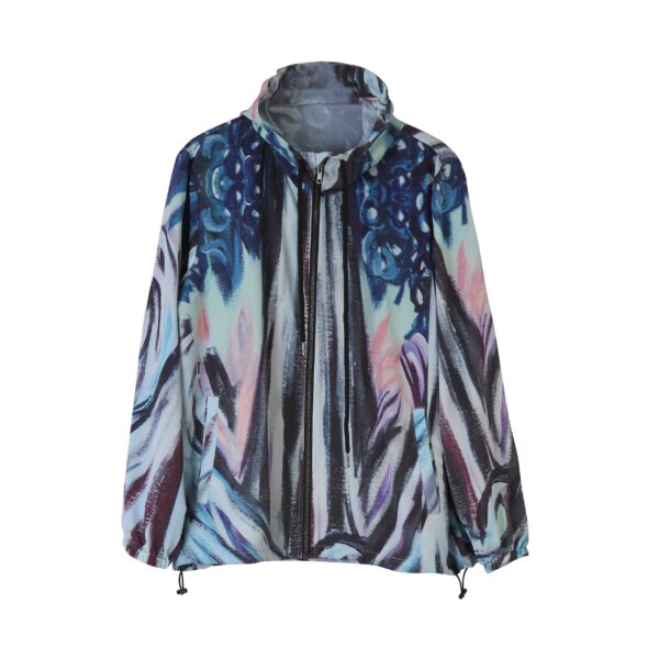 Nigel Nolan Floral Pour Moonlight Print  Hooded Anorack Windbreaker Jacket - 8 Recycled Water Bottles-White - Image 2