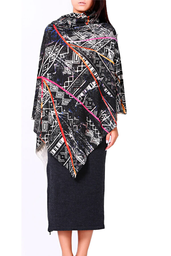 Striped Tribal Cashmere Poncho - Image 3