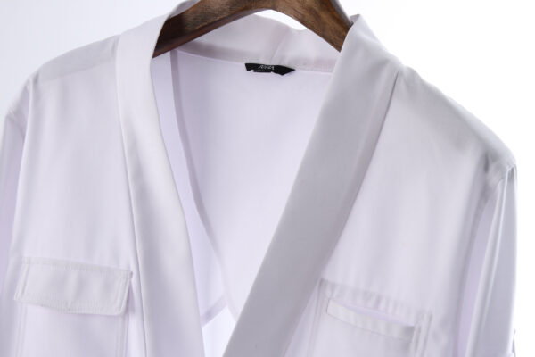 juma | wrap |-jacket | pockets | white | sustainable fashion | green fashion | recycled rpet fashion | sustainable design