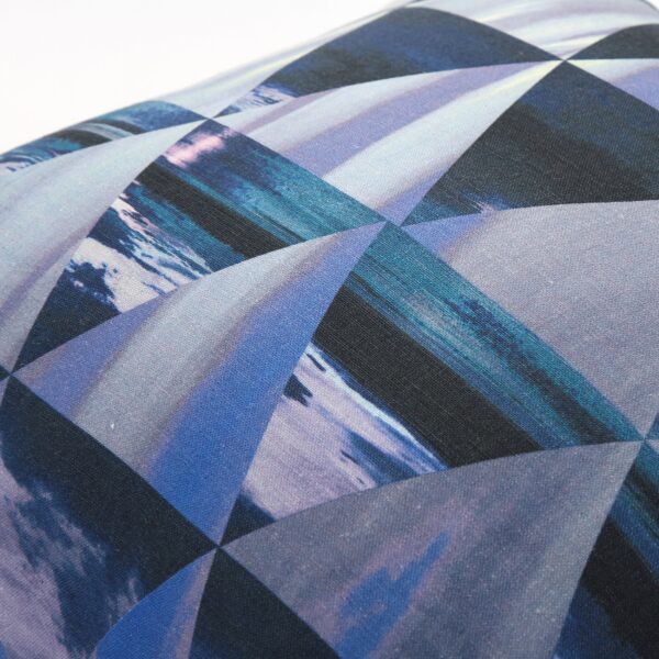 juma|Geometric|Triangles| print| pillow |blue| sustainable fashion | green fashion | recycled rpet fashion | sustainable design