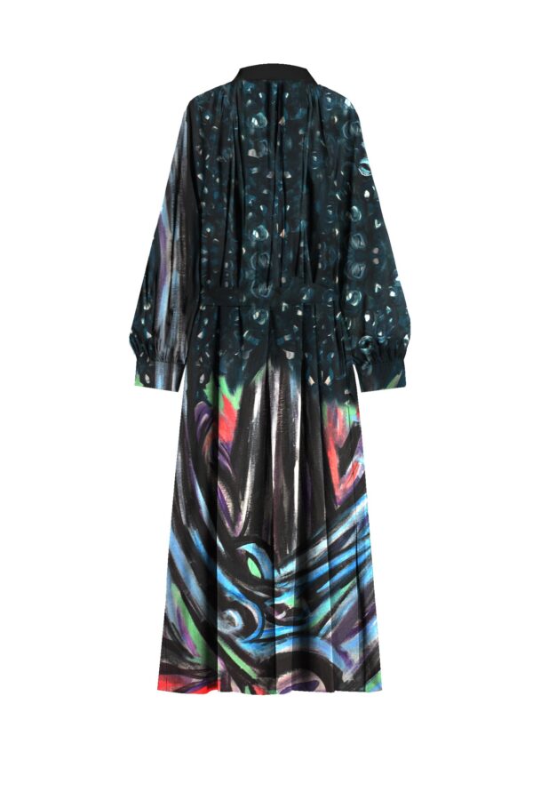 Juma | Nigel Nolan | long sleeve | dress | Floral pour Moonlight | printed | turquoise | sustainable fashion | green fashion | recycled rpet fashion | sustainable design
