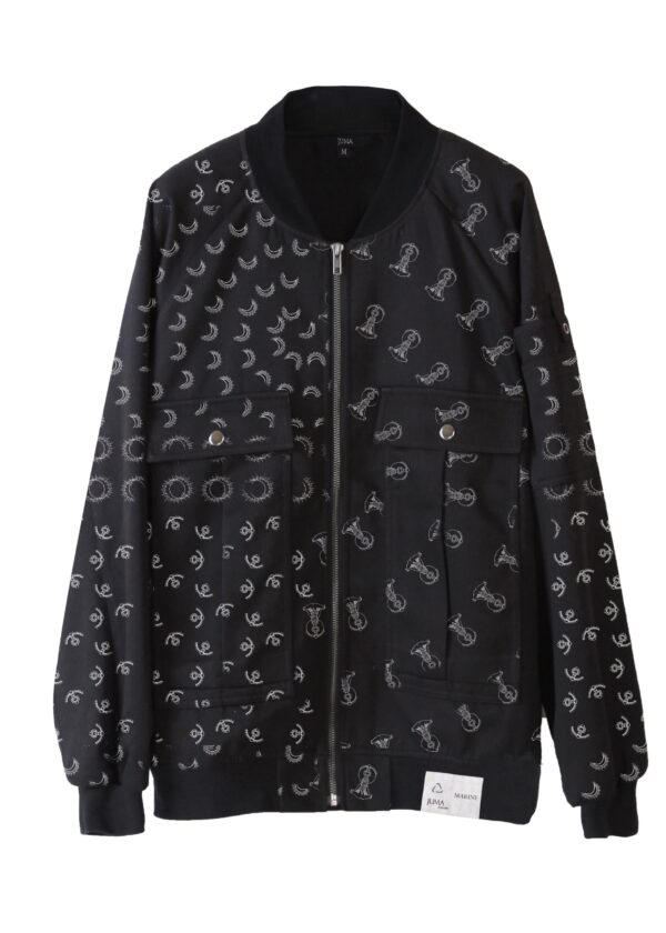 juma | marine | print| bomber | jacket | black | sustainable fashion | green fashion | recycled rpet fashion | sustainable design