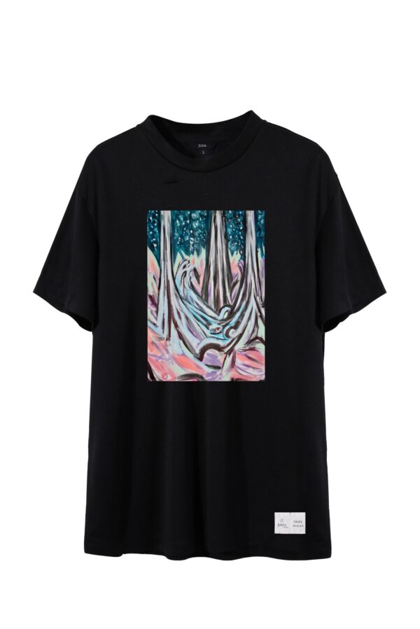 NIGEL NOLAN |   Floral Pour Moonlight | print | t-shirt | black | sustainable fashion | green fashion | recycled rpet fashion | sustainable design