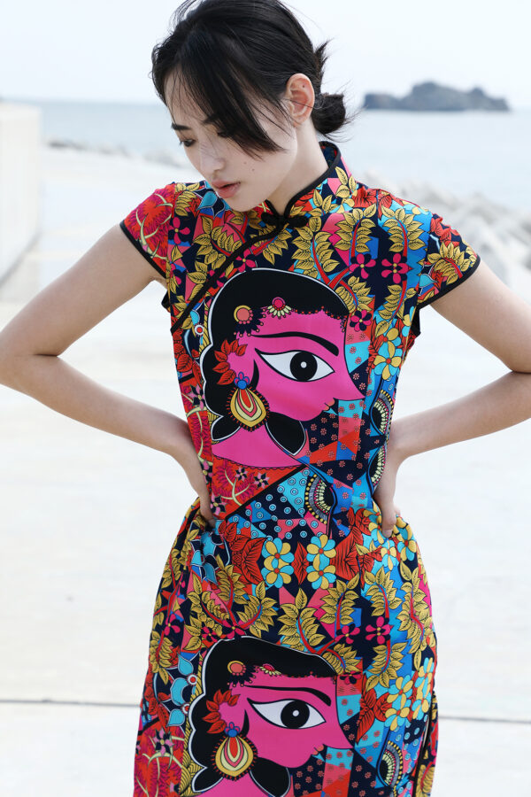 Pink Faces Qipao Dress - Image 2