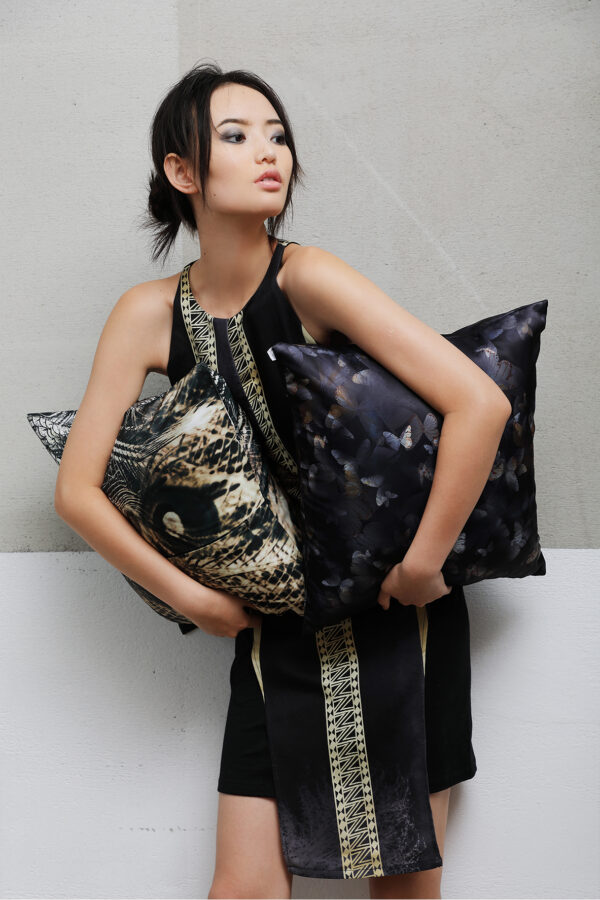 Juma | square | pillow | butterfly | print | sustainable fashion | green fashion | recycled rpet fashion | sustainable design