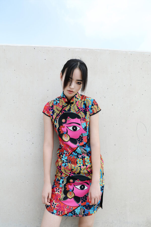 Pink Faces Qipao Dress - Image 3