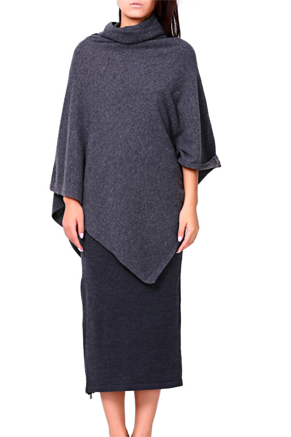 Charcoal Cashmere Poncho - Image 3