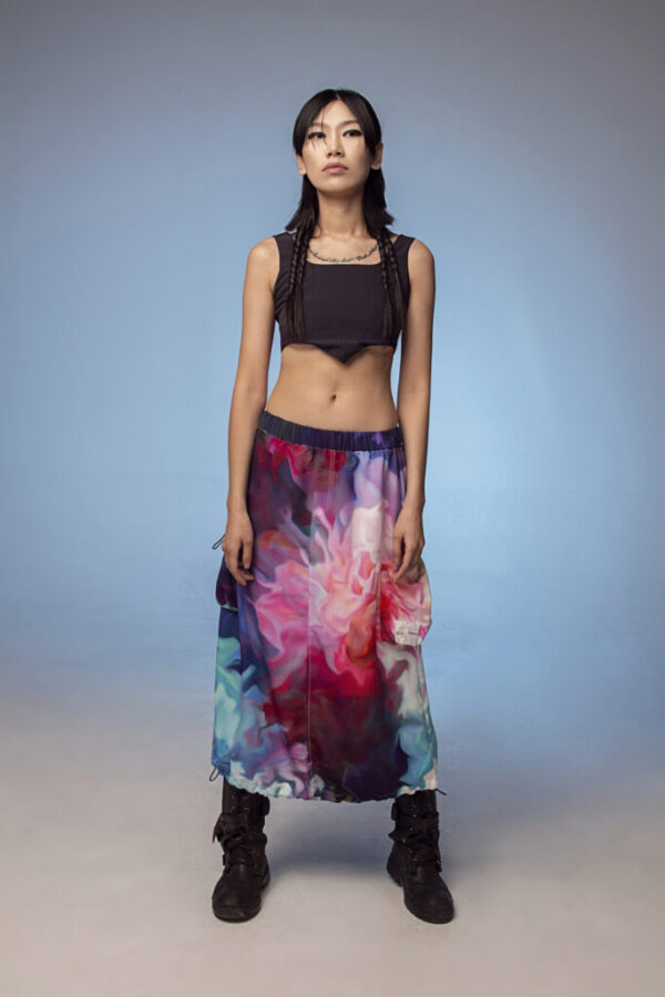 Acid4yuppies Shakti Printed Cargo Skirt - 12 Recycled Water Bottles - Black