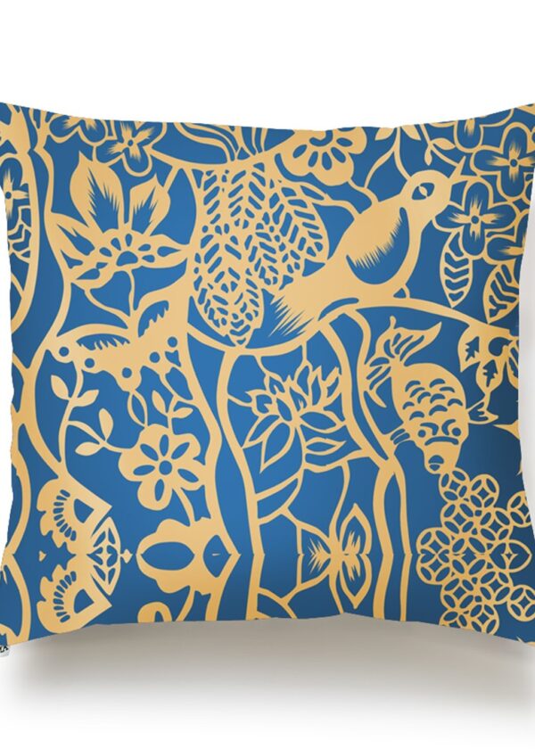 juma| Bird  | print | pillow |Electric Blue Gold| sustainable fashion | green fashion | recycled rpet fashion | sustainable design