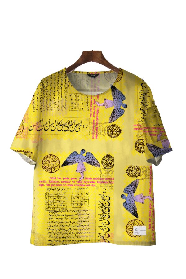 juma | Alpertalisman | printed | short sleeve shirt | yellow | sustainable fashion | green fashion | recycled rpet fashion | sustainable design