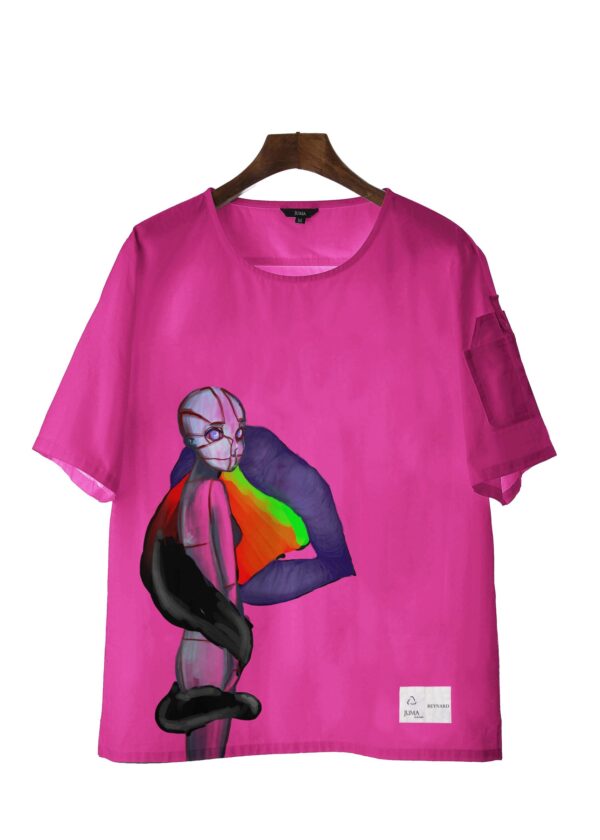 reynard | print 5 | |short | sleeve | shirt | pink| sustainable fashion | green fashion | recycled rpet fashion | sustainable design
