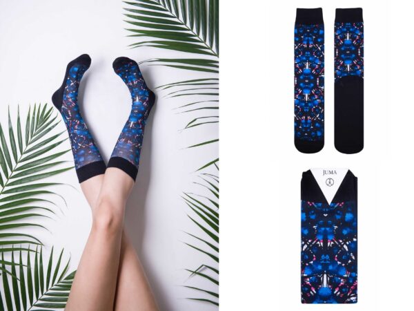 Unisex Abstract Blue Floral Socks - Image 4