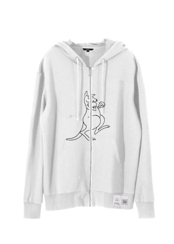 train yard | printed | hoodie | white | sustainable fashion | green fashion | recycled rpet fashion | sustainable design