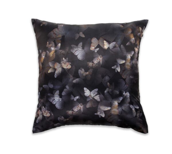 juma |Butterflies | print | pillow | black | sustainable fashion | green fashion | recycled rpet fashion | sustainable design