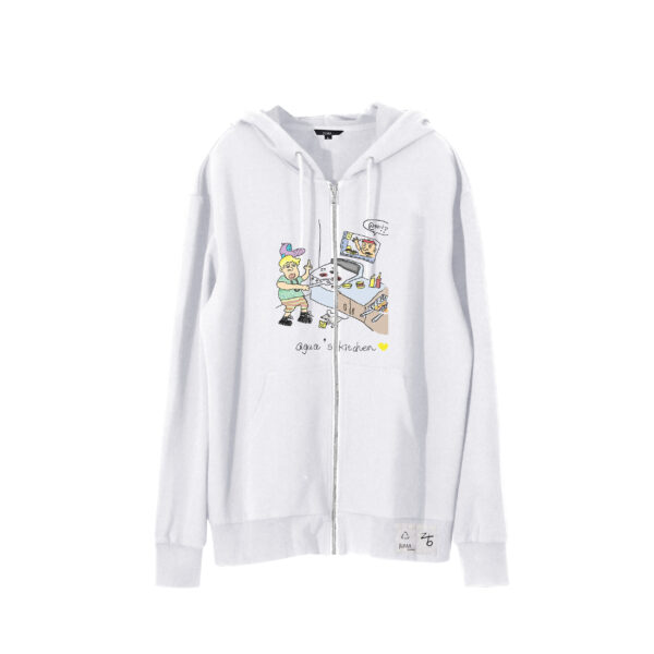 zb | aqua kitchen | print | hoodie | white | sustainable fashion | green fashion | recycled rpet fashion | sustainable design