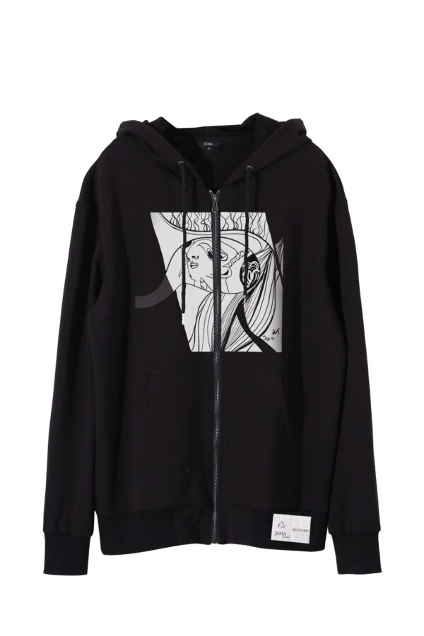 Reynard | print 2 | zip-up | hoodie | black | sustainable fashion | green fashion | recycled rpet fashion | sustainable design