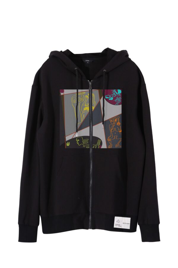 Reynard | print 3 | zip-up | hoodie | black | sustainable fashion | green fashion | recycled rpet fashion | sustainable design