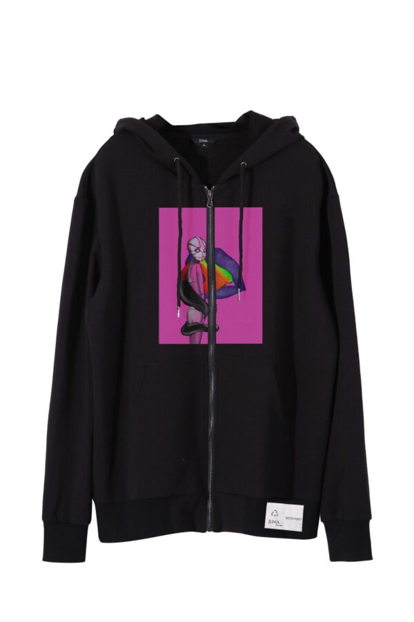 Reynard | print 5 | zip-up | hoodie | black | sustainable fashion | green fashion | recycled rpet fashion | sustainable design