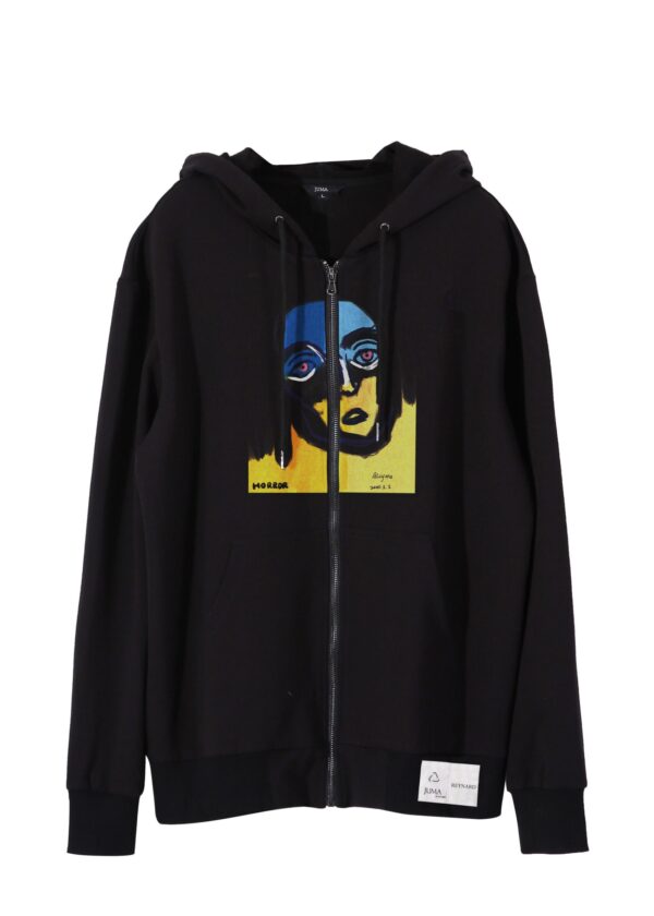 Reynard | print 1 | zip-up | hoodie | black | sustainable fashion | green fashion | recycled rpet fashion | sustainable design