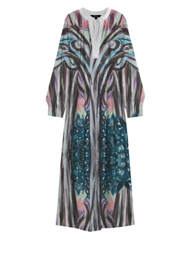Juma | Nigel Nolan | long sleeve | dress | Floral pour Moonlight | printed | white | sustainable fashion | green fashion | recycled rpet fashion | sustainable design