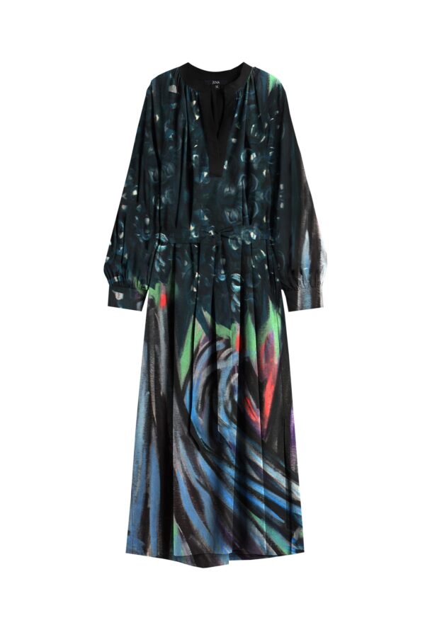 Juma | Nigel Nolan | long sleeve | dress | Floral pour Moonlight | printed | turquoise | sustainable fashion | green fashion | recycled rpet fashion | sustainable design