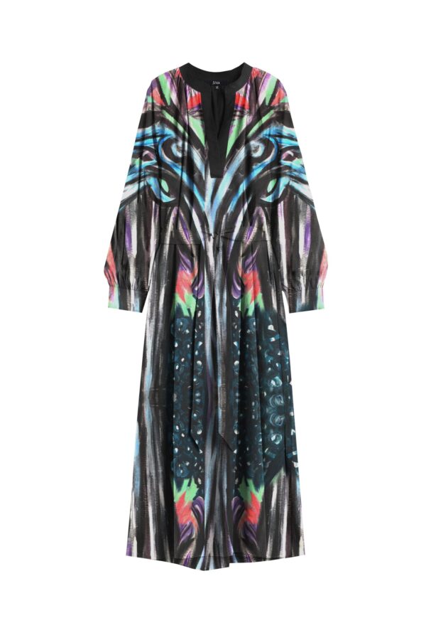 Juma | Nigel Nolan | long sleeve | dress | Floral pour Moonlight | printed | BLACK | sustainable fashion | green fashion | recycled rpet fashion | sustainable design