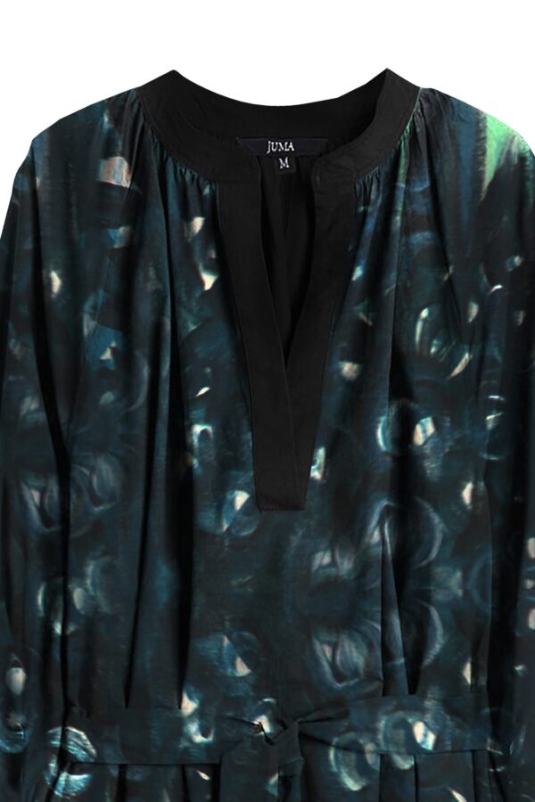 Juma | Nigel Nolan | long sleeve | dress | Floral pour Moonlight | printed | turquoise | sustainable fashion | green fashion | recycled rpet fashion | sustainable design