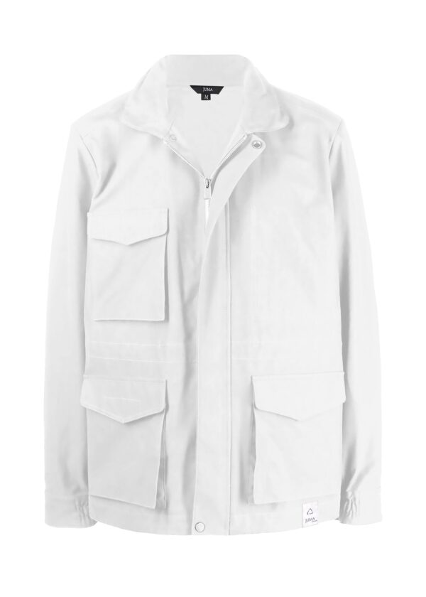 juma | Cargo |-jacket | box pockets | white | sustainable fashion | green fashion | recycled rpet fashion | sustainable design