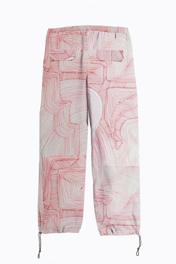 huan he | printed | parachute pants | red | sustainable fashion | green fashion | recycled rpet fashion | sustainable design