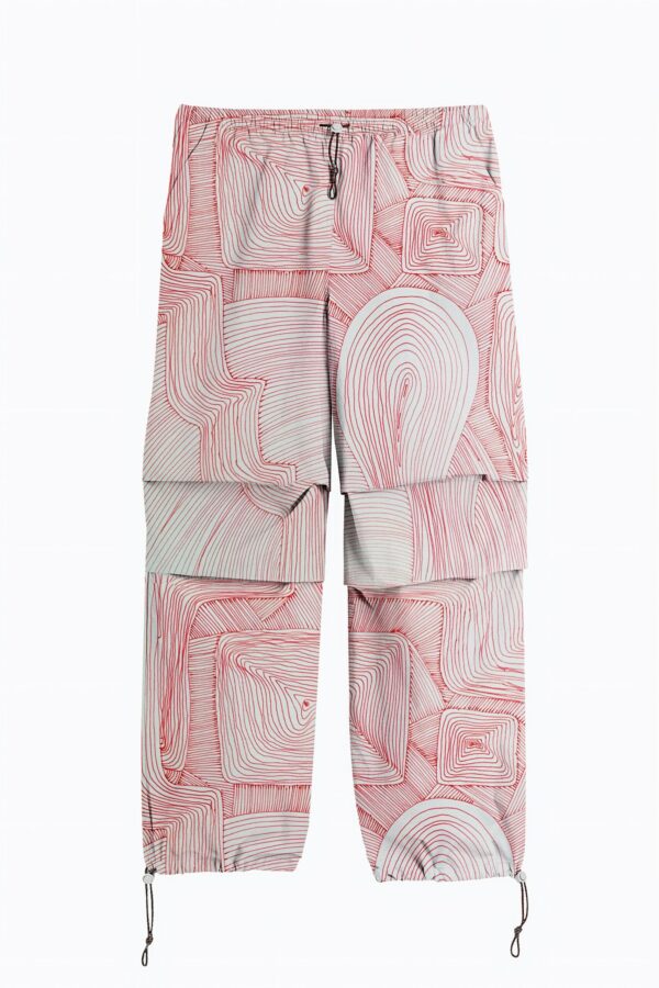 huan he | printed | parachute pants | red | sustainable fashion | green fashion | recycled rpet fashion | sustainable design