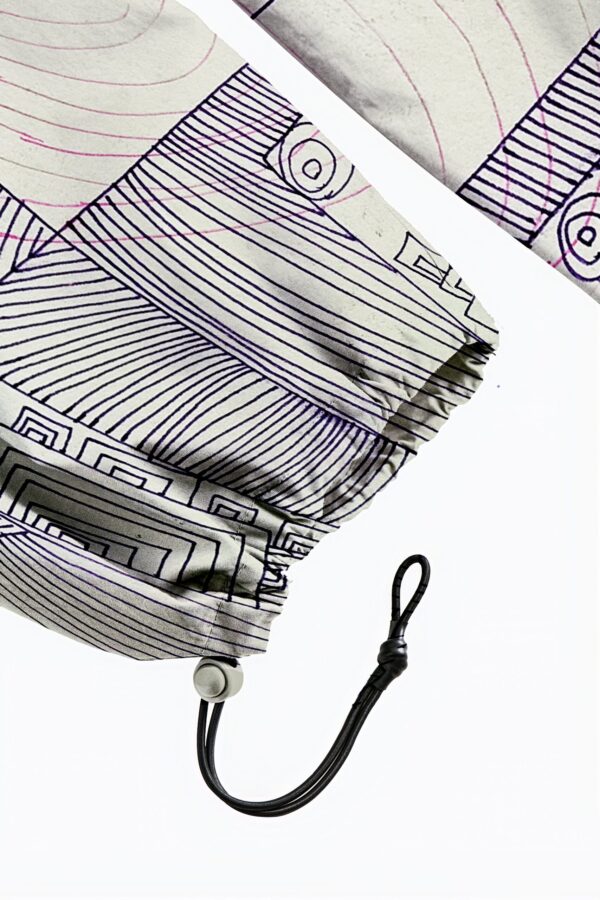 huan he | printed | parachute pants | violet | sustainable fashion | green fashion | recycled rpet fashion | sustainable design