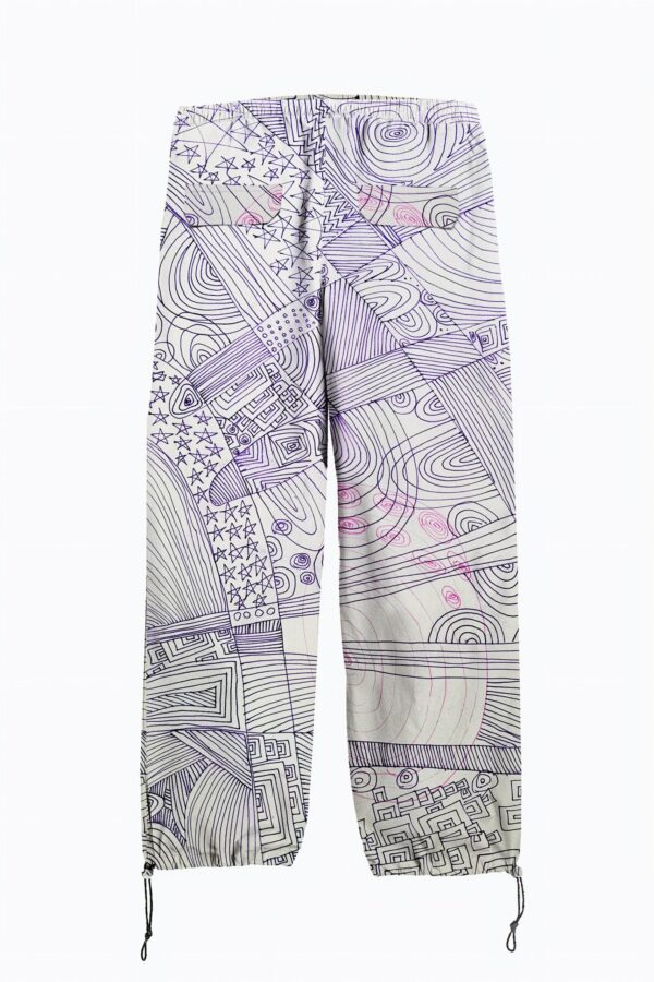 huan he | printed | parachute pants | violet | sustainable fashion | green fashion | recycled rpet fashion | sustainable design