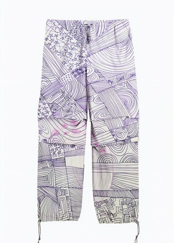 huan he | printed | parachute pants | violet | sustainable fashion | green fashion | recycled rpet fashion | sustainable design