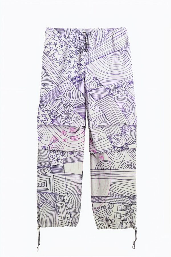 huan he | printed | parachute pants | violet | sustainable fashion | green fashion | recycled rpet fashion | sustainable design