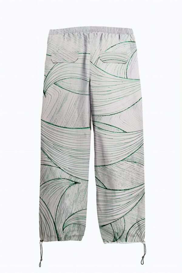 huan he | printed | parachute pants | green | sustainable fashion | green fashion | recycled rpet fashion | sustainable design